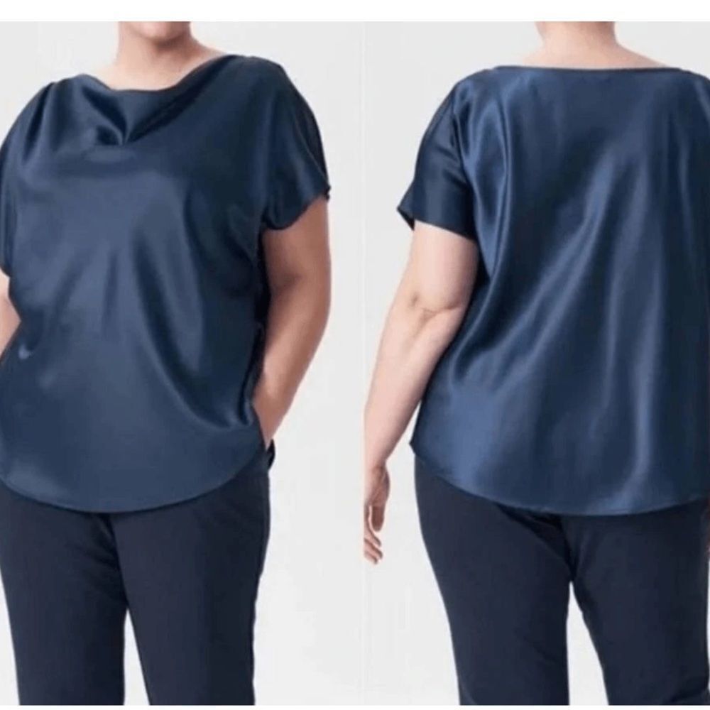 NWT Universal Standard Viva Boatneck Satin Blouse in Blue sz 4xL